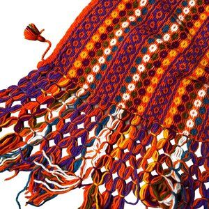 Handwoven‎ Wool Blanket Throw End Bed Colorful Scarf Fringed Edges Tribal Boho